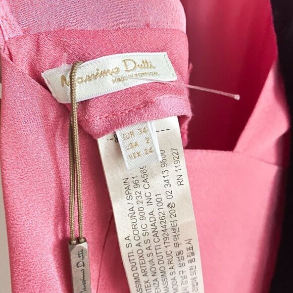 NWT Massimo Dutti Pink Wide  Leg Butterfly Sleeve Flowy Jumpsuit w Black Bow 2 - Picture 6 of 9